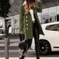 Classic olive woolen coat styled with a double-breasted button design.
