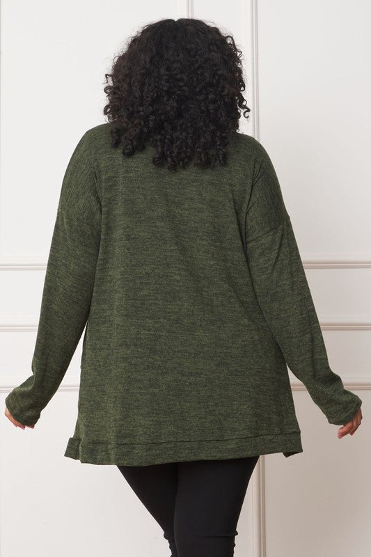 Soft and breathable fabric of olive green plus size cozy cardigan