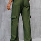 Olive high-waist pants with pockets for a stylish and practical design.
