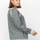 Olive shimmer French terry top for women, cozy and casual.
