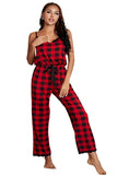 Plaid Lace Trim Spaghetti Strap Jumpsuit - Whimsical Appalachian Boutique