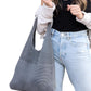 Gray soft-knit hobo bag with lightweight construction and durable design.
