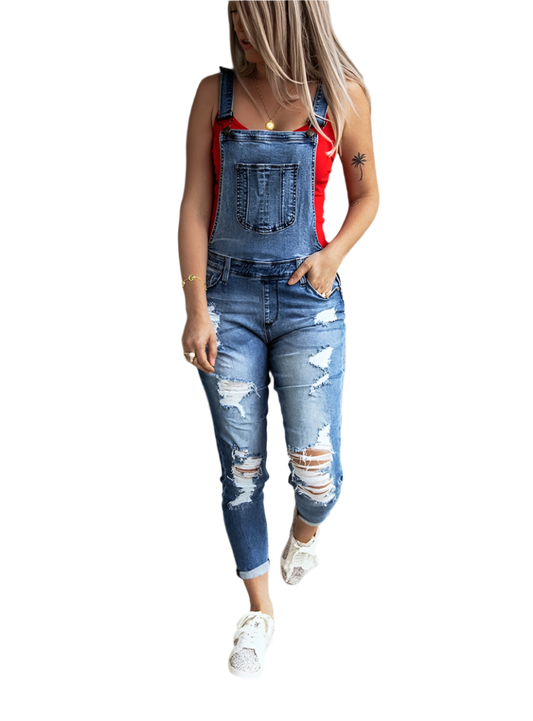 Vintage Ripped Stretch Cropped Denim Overalls - Whimsical Appalachian Boutique