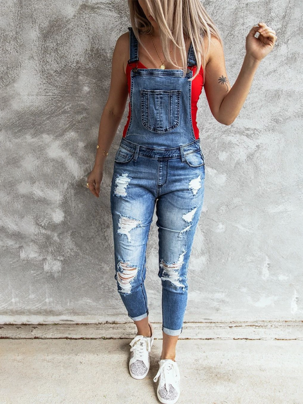 Vintage Ripped Stretch Cropped Denim Overalls - Whimsical Appalachian Boutique