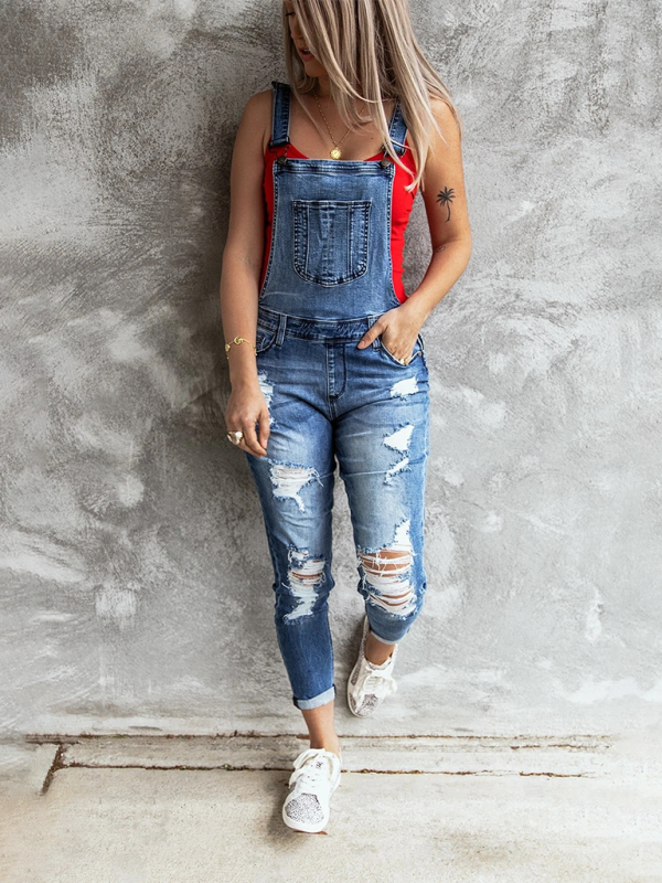 Vintage Ripped Stretch Cropped Denim Overalls - Whimsical Appalachian Boutique