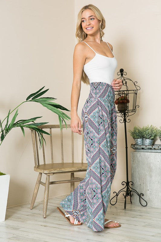 Smocked High Waisted Print Pants - Whimsical Appalachian Boutique