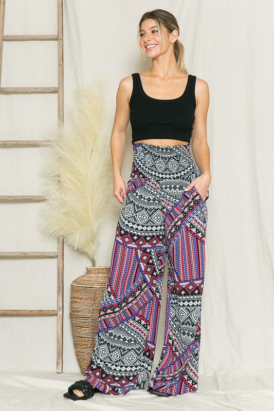 Smocked High Waisted Print Pants - Whimsical Appalachian Boutique