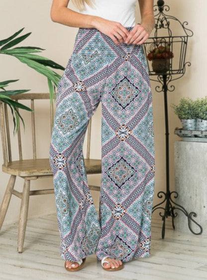 Smocked High Waisted Print Pants - Whimsical Appalachian Boutique