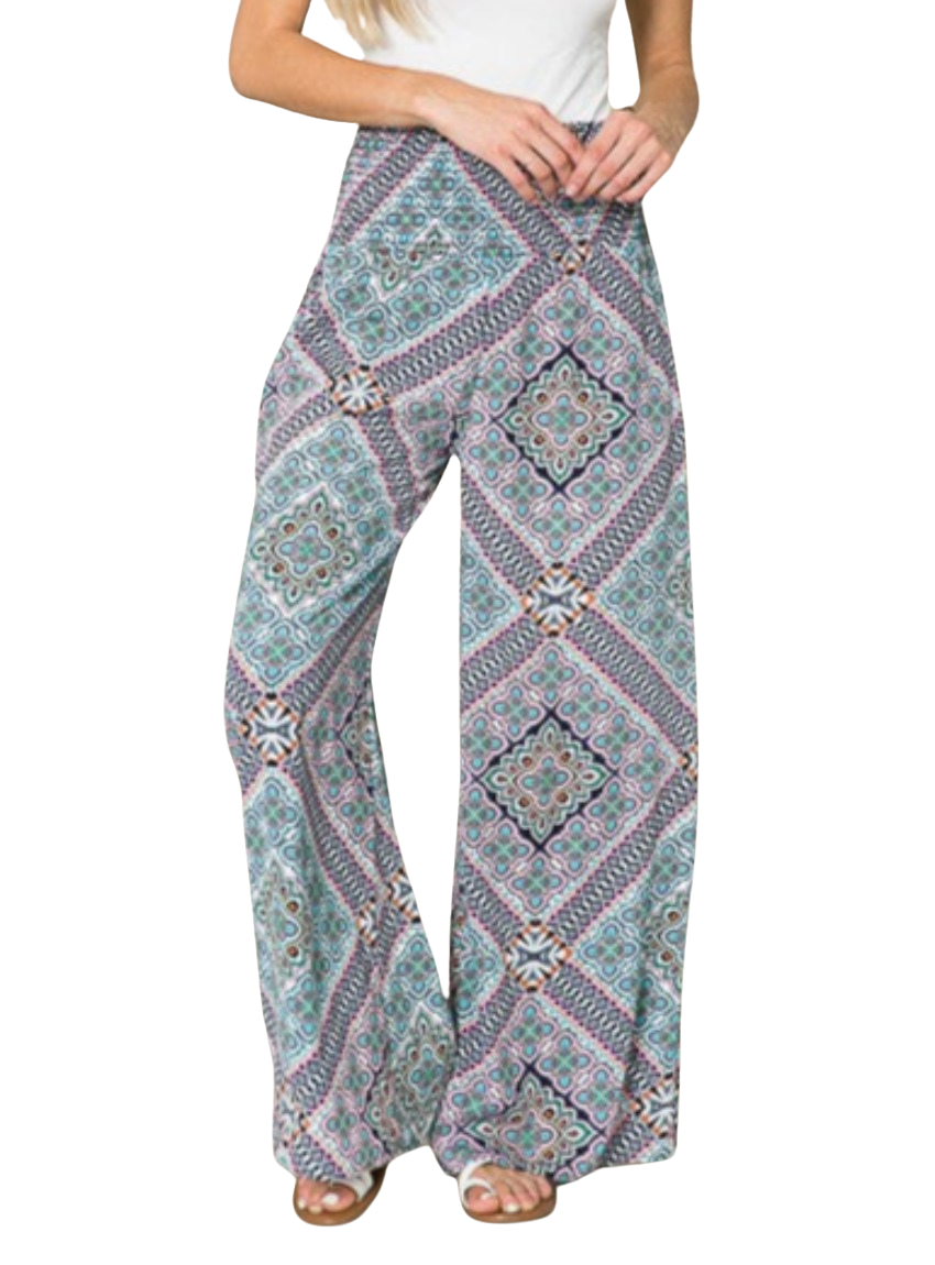 Smocked High Waisted Print Pants - Whimsical Appalachian Boutique