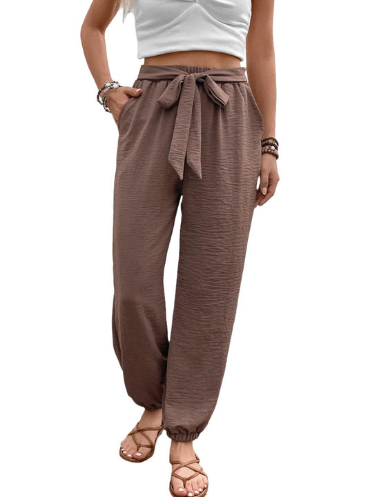 Boho Chic High Waist Drawstring Pants with Pockets