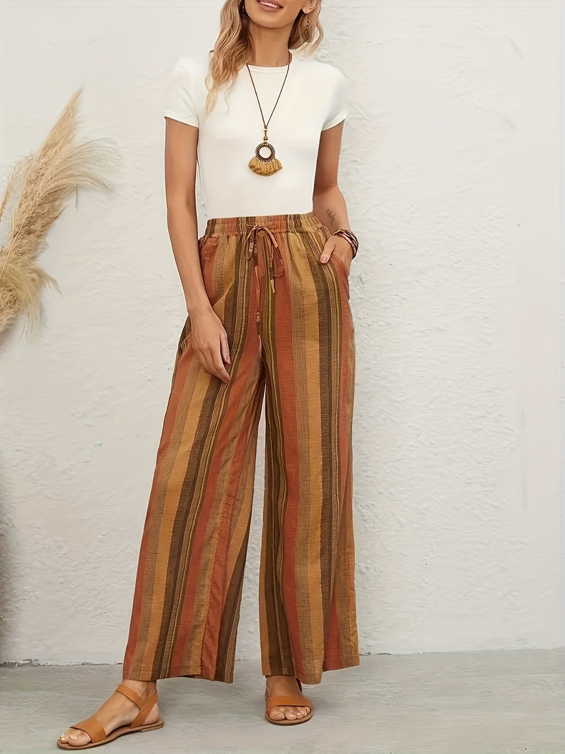 Striped Wide Leg Drawstring Pants - Whimsical Appalachian Boutique