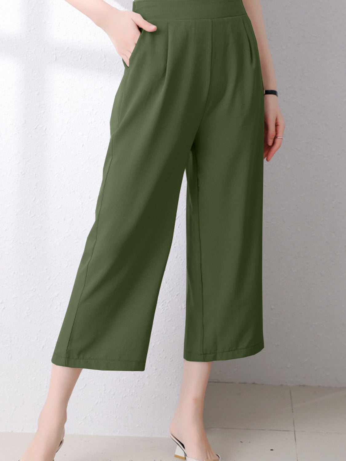 Pocketed Half Elastic Waist Cropped Pants - Whimsical Appalachian Boutique