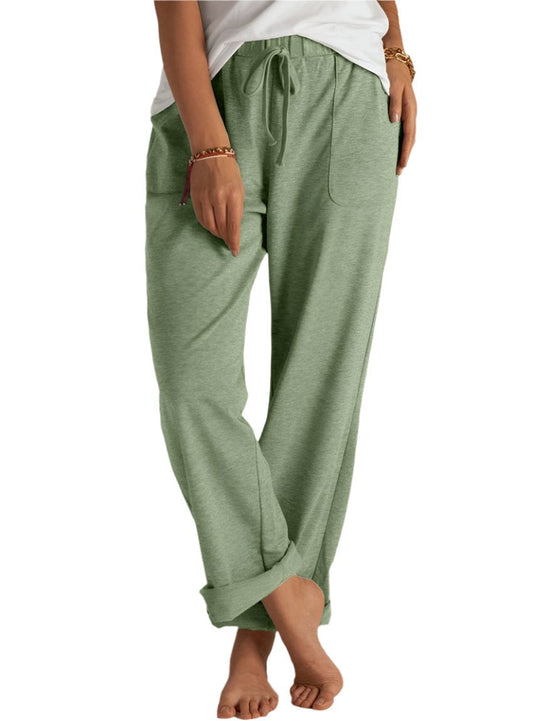 Tied Waist Wide Leg Pants With Pockets