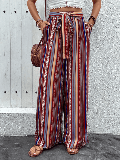 Striped High Waist Wide Leg Pants - Whimsical Appalachian Boutique