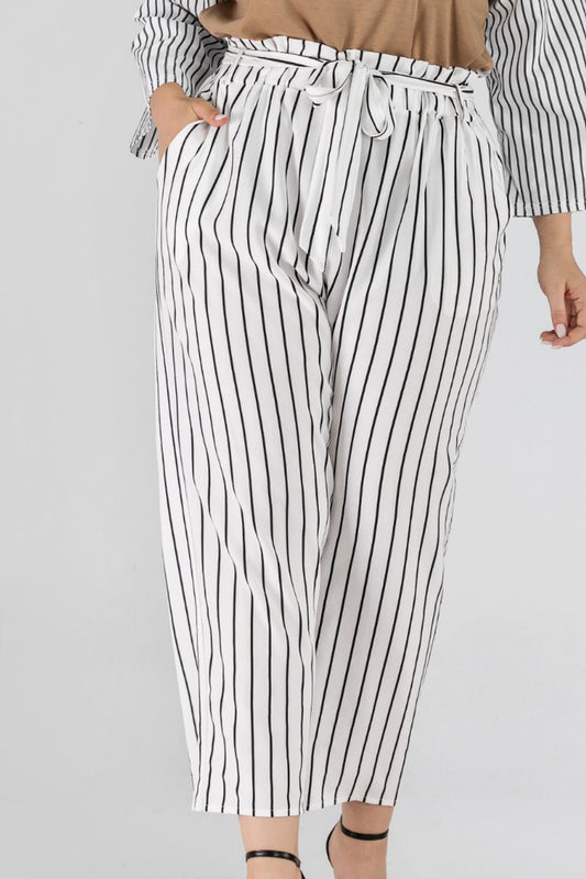 Striped Paperbag Waist Cropped Pants - Whimsical Appalachian Boutique