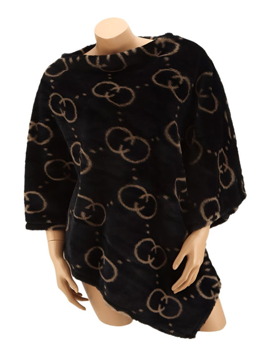 luxurious black poncho with classic pattern
