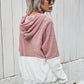 Ultra-soft color-block sherpa hoodie in pink and white tones.
