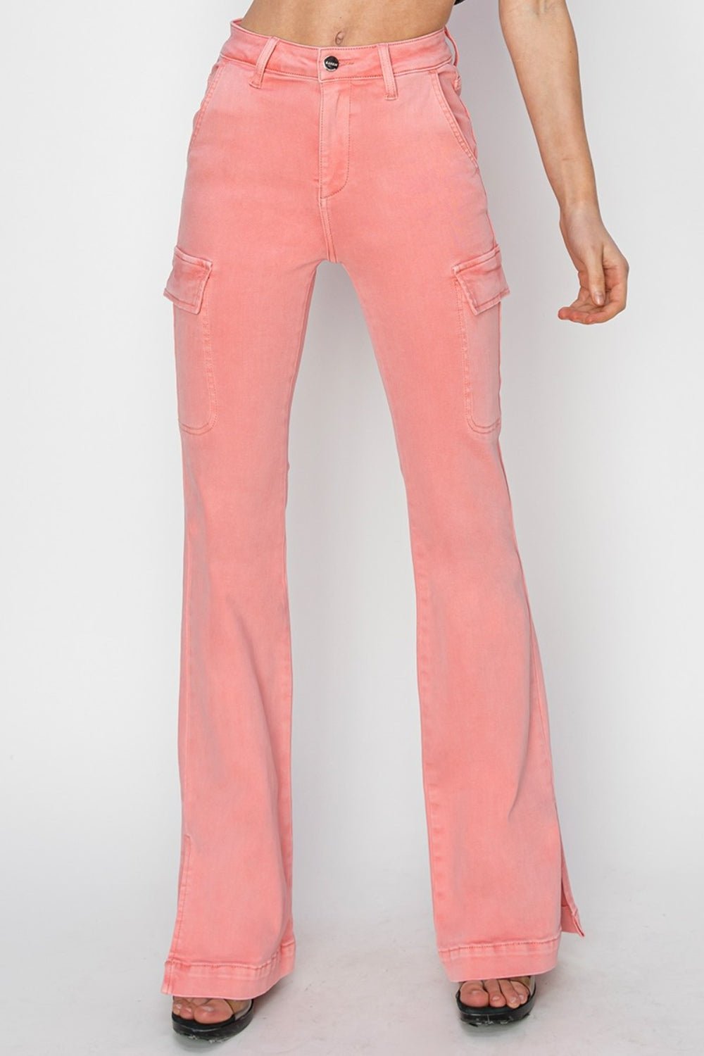 RISEN High Rise Cargo Bootcut Jeans in pink for women