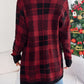 Back view of burgundy open-front plaid cardigan for women
