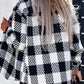 Casual plaid shacket with front pockets and long sleeves.
