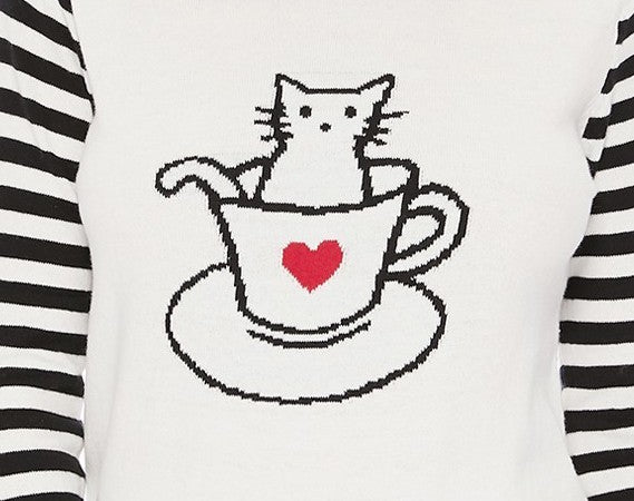 Fun and stylish "Cat in a Cup" sweater with a cute design and comfy fit.
