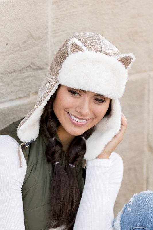 Playful kitten ear hat with cozy lining
