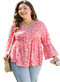 Plus Size Flowy Flared Sleeve Floral V-Neck Blouse – Appalachian Fashion