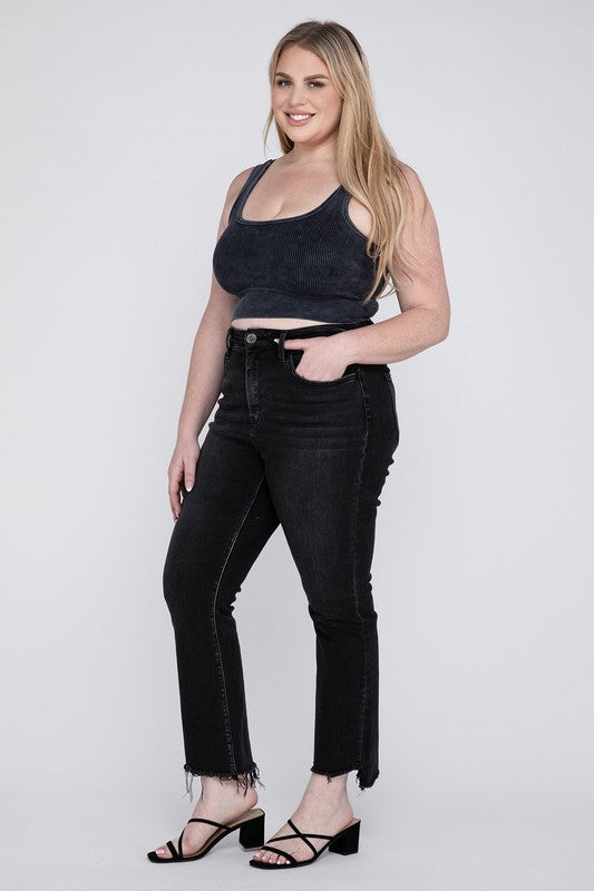 Trendy black plus-size flare jeans