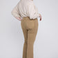 Back view of plus size high rise super flare jeans with full-length silhouette.
