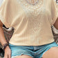 Plus Size Lace Crochet Patched Cable Textured Cuffed Top - Whimsical Clothing