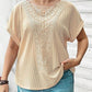 Plus Size Lace Crochet Patched Cable Textured Cuffed Top - Whimsical Clothing