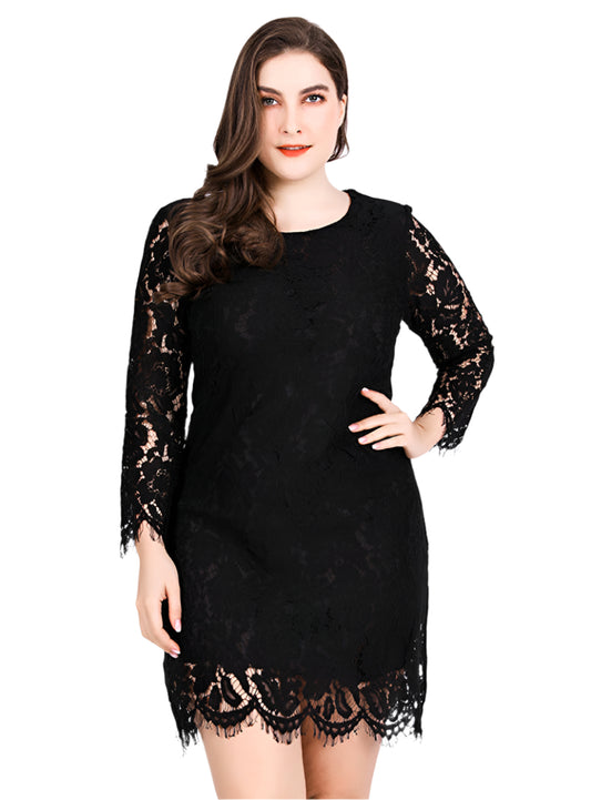 Plus Size Long Sleeve Lace Mini Dress | Boutique Dress