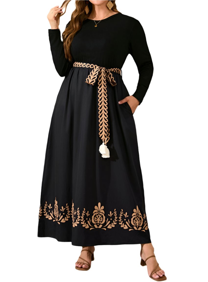 Plus size printed hem long sleeve dress
