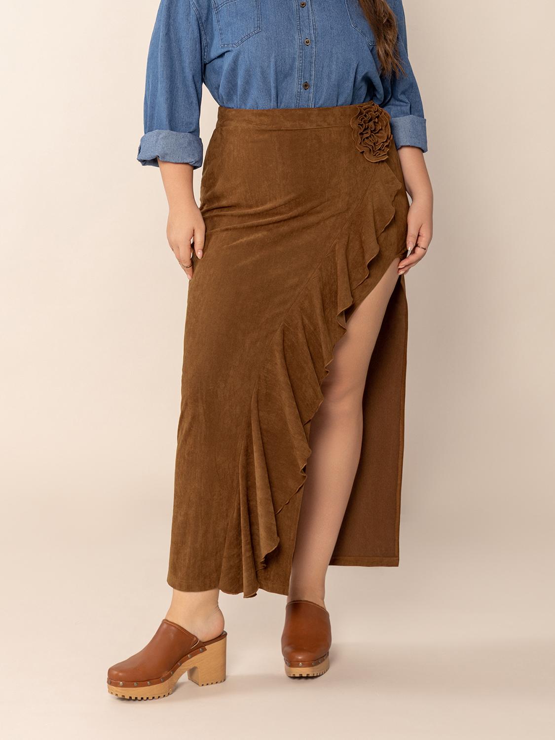 Plus Size Ruffled Slit High Rise Skirt | Boutique Women's Clothes