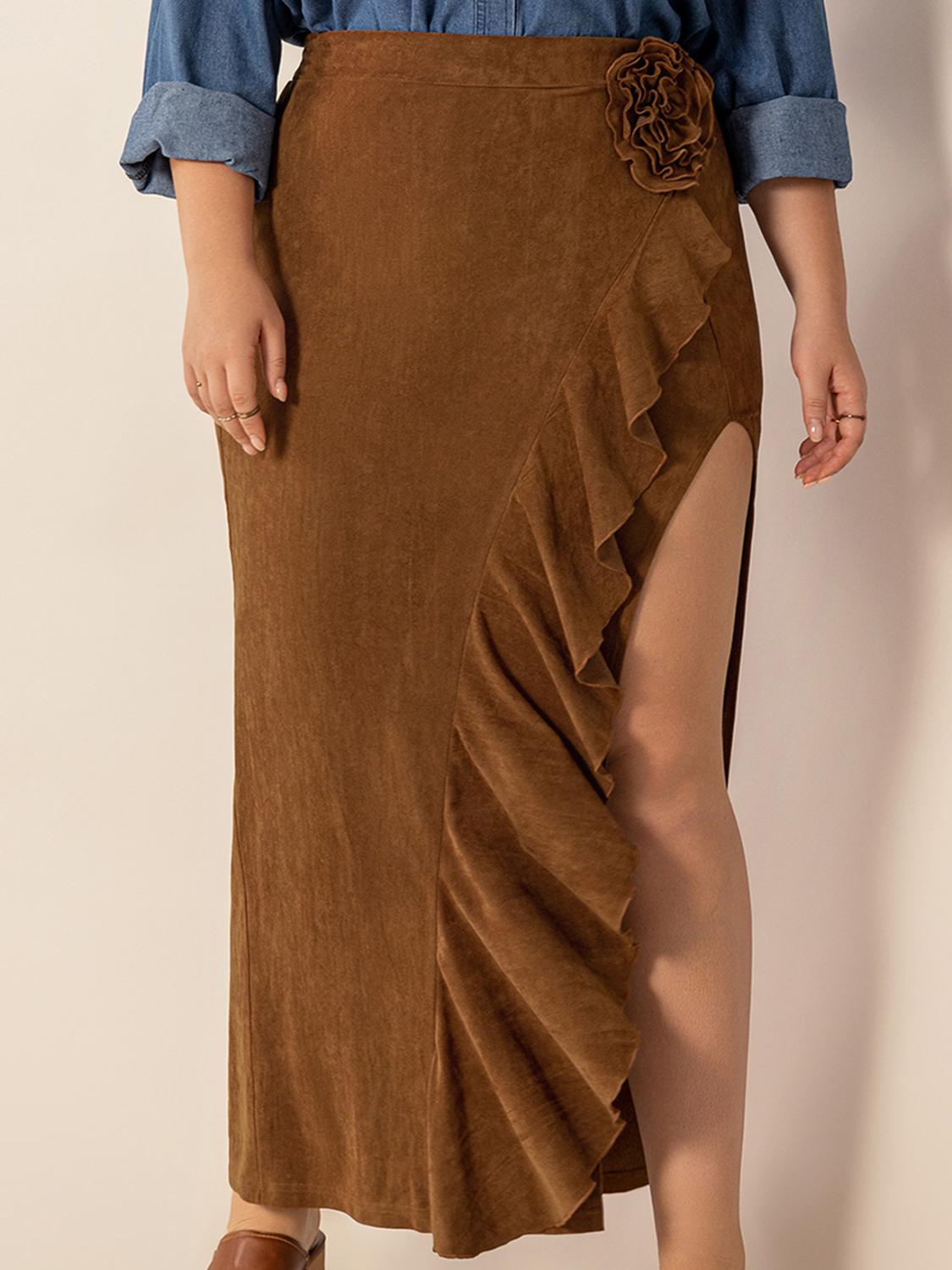 Plus Size Ruffled Slit High Rise Skirt | Boutique Women's Clothes