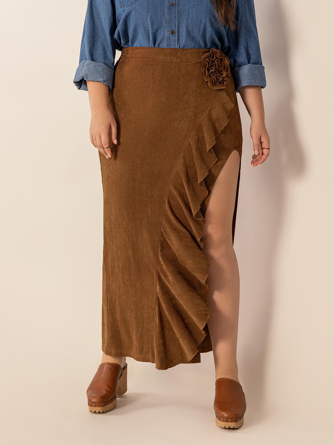 Plus Size Ruffled Slit High Rise Skirt | Boutique Women's Clothes