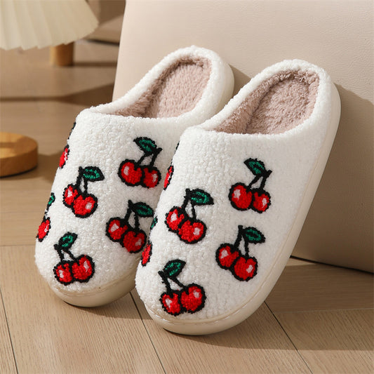 Plush Cherry Slippers