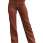 High-waist straight-leg pants in brown with front pockets.