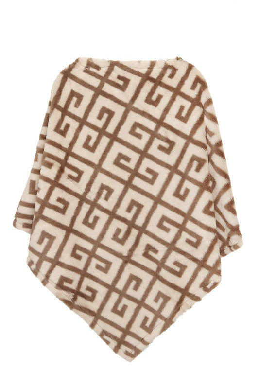 Geometric Patterned Faux Fur Poncho