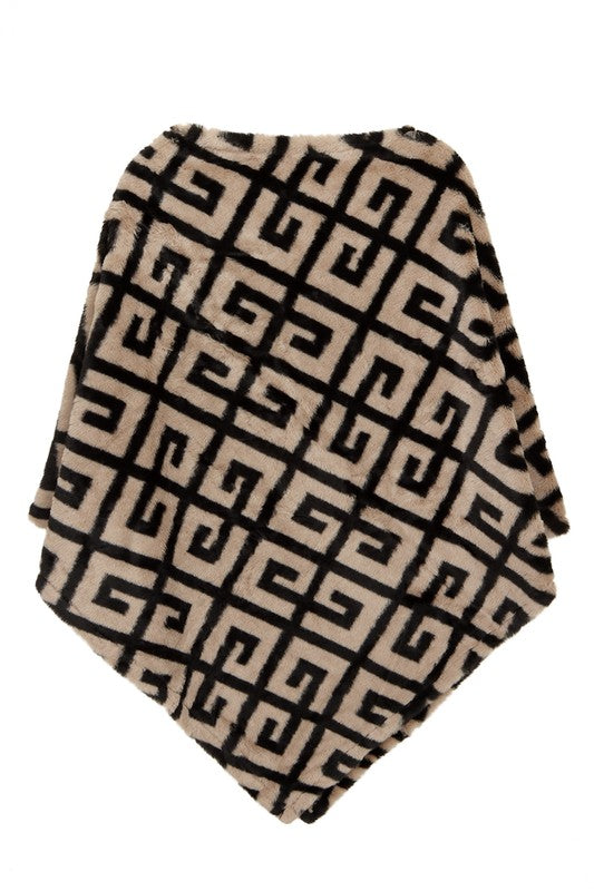 Geometric Patterned Faux Fur Poncho