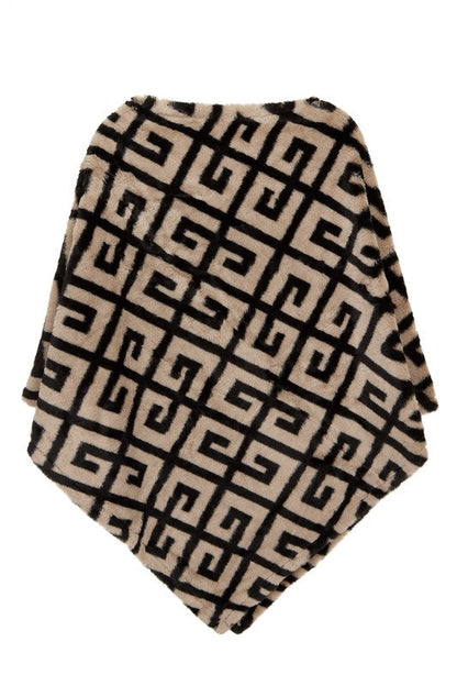 Geometric Patterned Faux Fur Poncho