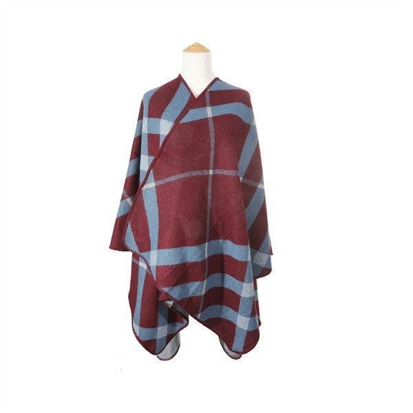 Cozy Plaid Striped Asymmetrical Poncho