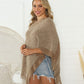 Chunky Knit Fringe Poncho in Khaki