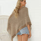 Chunky Knit Fringe Poncho in Khaki