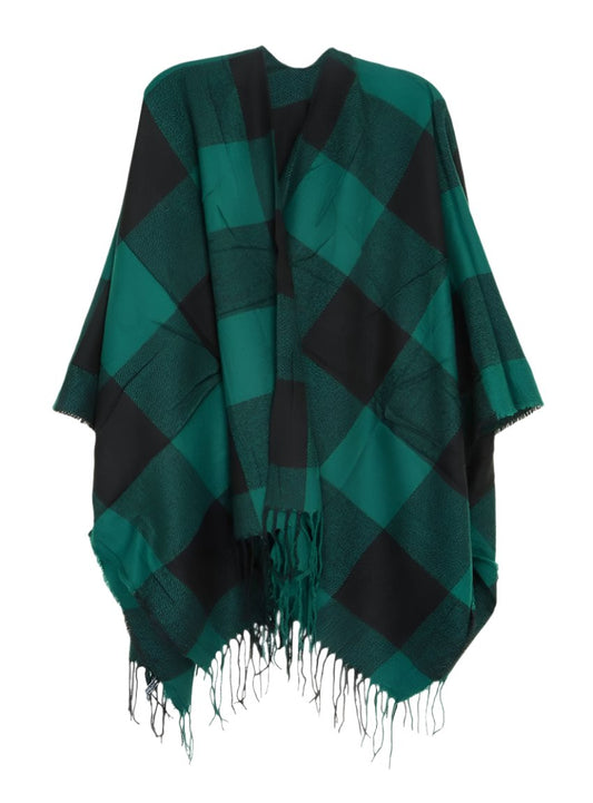 Checked Plaid Ruana Poncho