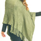 Line Stitch Flat Knit Fringe Poncho