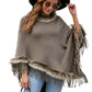 Faux Fur Trim Fringed Poncho