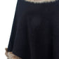 Faux Fur Trim Fringed Poncho