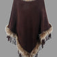 Faux Fur Trim Fringed Poncho