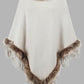 Faux Fur Trim Fringed Poncho